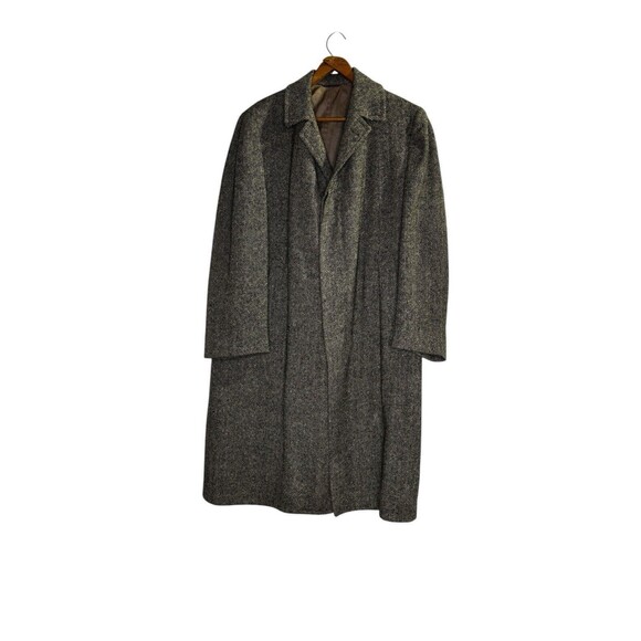 Vintage Men's Hudson Bay Long Wool Black HerringboneTop Coat Medium 30's Flaw